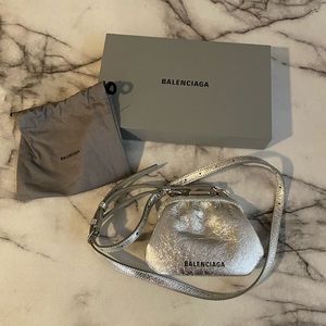 Balenciaga Silver Mini Coin Purse on Chain